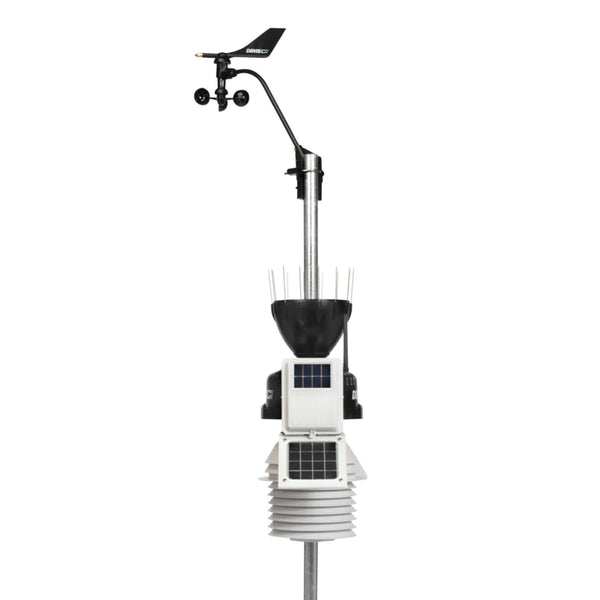 Wireless weather station by Davis Instruments with a 24-hour fan-aspirated radiation shield and weatherlink console.