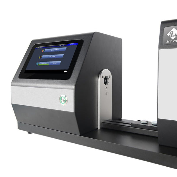 Horizontal color haze meter by 3nh with a digital display and metallic accents.