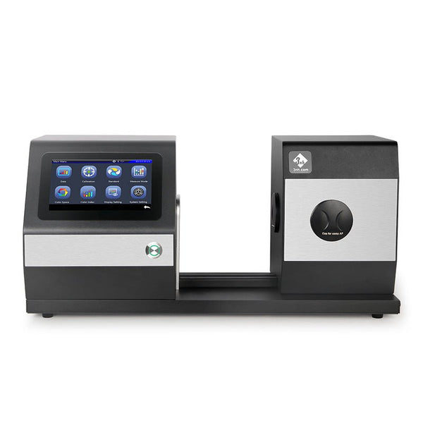Horizontal haze meter by 3nh with a touchscreen interface and a silver testing aperture.