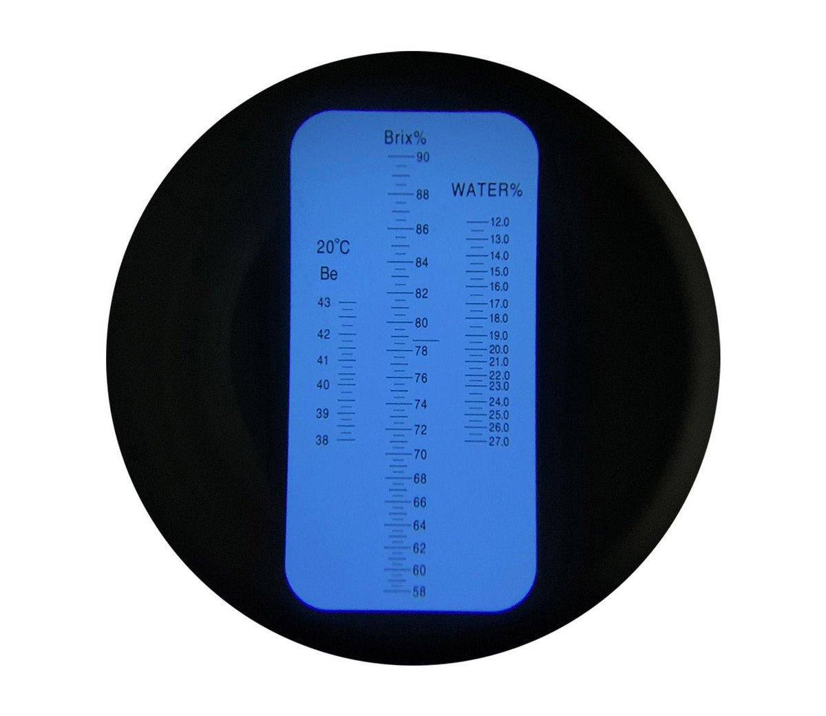 Honey refractometer, 58 to 90%, from Sper Scientific, displaying Brix and Water percentage scales.
