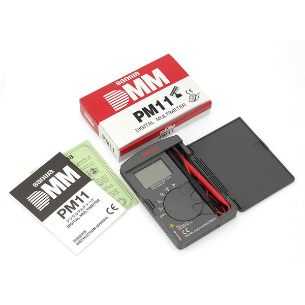 Pocket digital multimeter with 4000 count display by Sanwa, with a protective carrying case, box and instruction manual.
