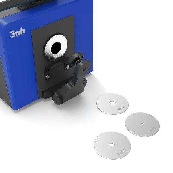 Benchtop grating spectrophotometer by 3nh with aperture sizes and lever for measurement.