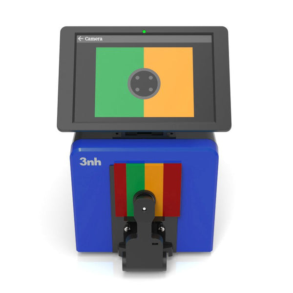 Benchtop grating spectrophotometer from 3nh with a color display, a built-in camera, and a calibration tile.